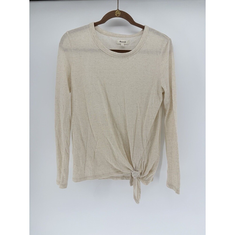 Madewell Texture & Thread Modern Side Tie Top Small Ivory Cotton Long Sleeve